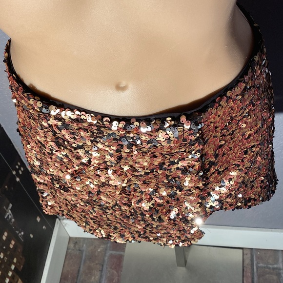 FREE PEOPLE - NWT - skirt: bronze lined sequined w front slit & rear zipper - 12 - Picture 10 of 16